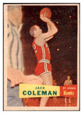 1957 Topps Basketball #070 Jack Coleman Hawks EX-MT 529669