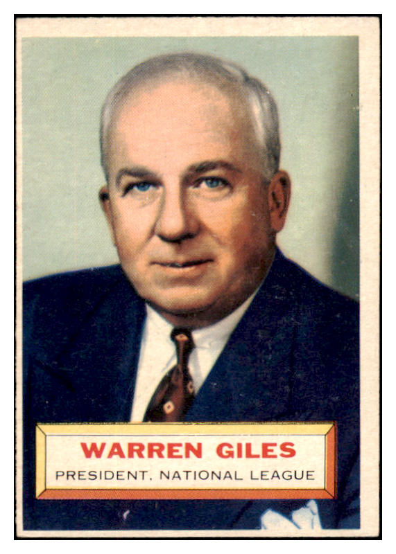 1956 Topps Baseball #002 Warren Giles President EX-MT Gray 529679