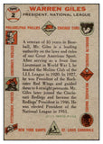 1956 Topps Baseball #002 Warren Giles President EX-MT Gray 529679