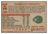 1956 Topps Baseball #236 Kansas City A's Team EX-MT 529719