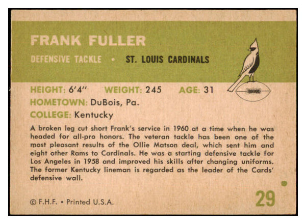1961 Fleer Football #029 Frank Fuller Cardinals EX-MT 529746