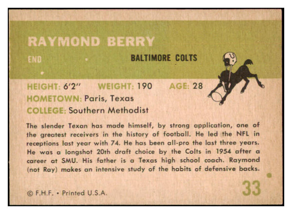 1961 Fleer Football #033 Raymond Berry Colts NR-MT 529751