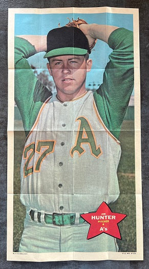 1968 Topps Baseball Posters #005 Catfish Hunter A's EX 529764