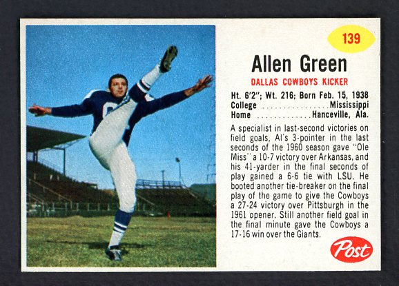 1962 Post Football #139 Allen Green Cowboys EX-MT 529822