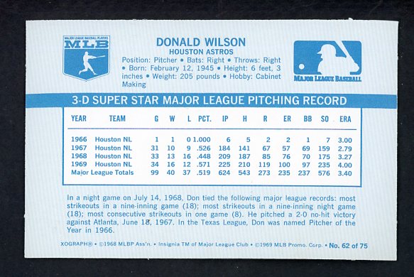 1970 Kelloggs Baseball #062 Don Wilson Astros NR-MT 529967