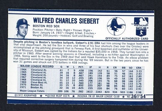 1972 Kelloggs #036 Sonny Siebert Red Sox NR-MT 530088