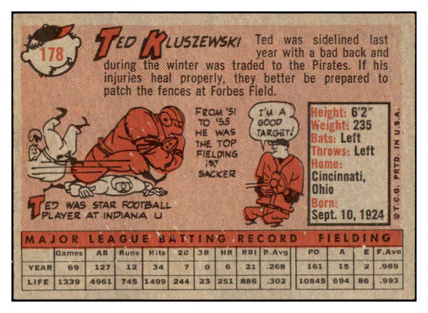 1958 Topps Baseball #178 Ted Kluszewski Pirates EX-MT 530239
