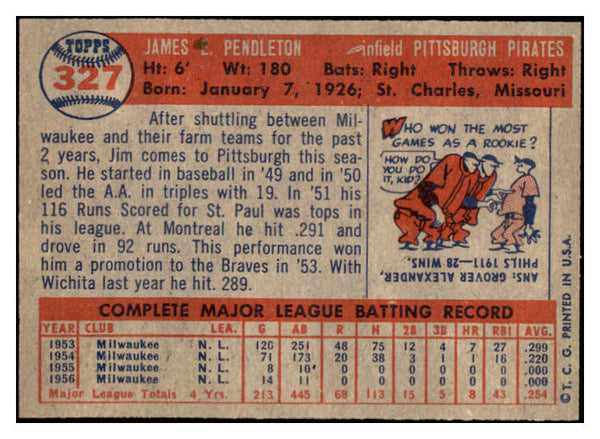 1957 Topps Baseball #327 Jim Pendleton Pirates EX-MT 530389