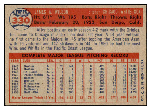 1957 Topps Baseball #330 Jim Wilson White Sox EX-MT 530390