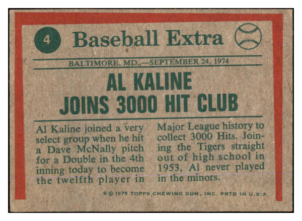1975 Topps Baseball #004 Al Kaline HL Tigers EX 530472