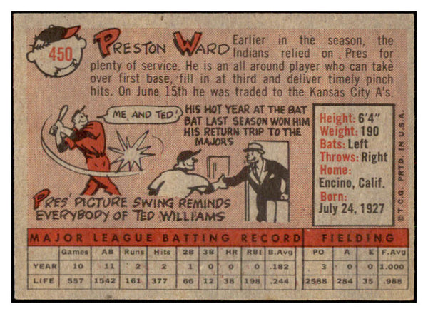 1958 Topps Baseball #450 Preston Ward A's EX-MT 530537