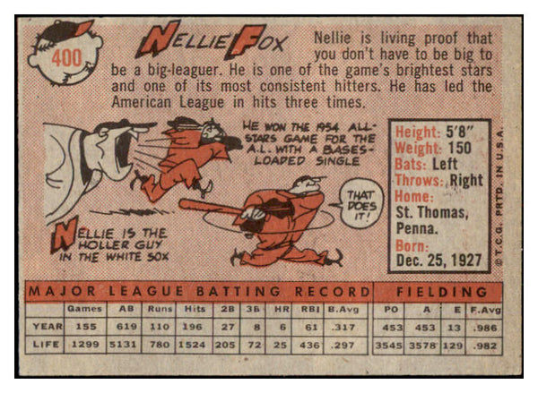 1958 Topps Baseball #400 Nellie Fox White Sox EX-MT 530542