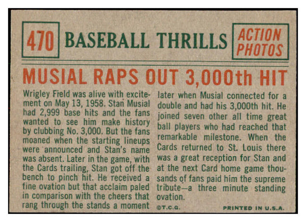 1959 Topps Baseball #470 Stan Musial IA Cardinals EX 530625