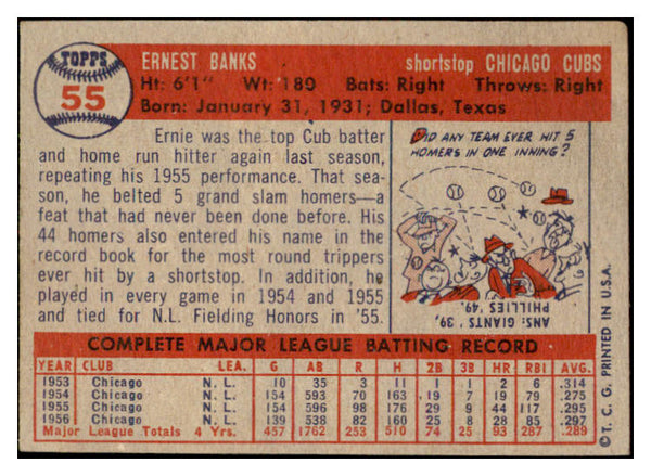 1957 Topps Baseball #055 Ernie Banks Cubs EX 530633