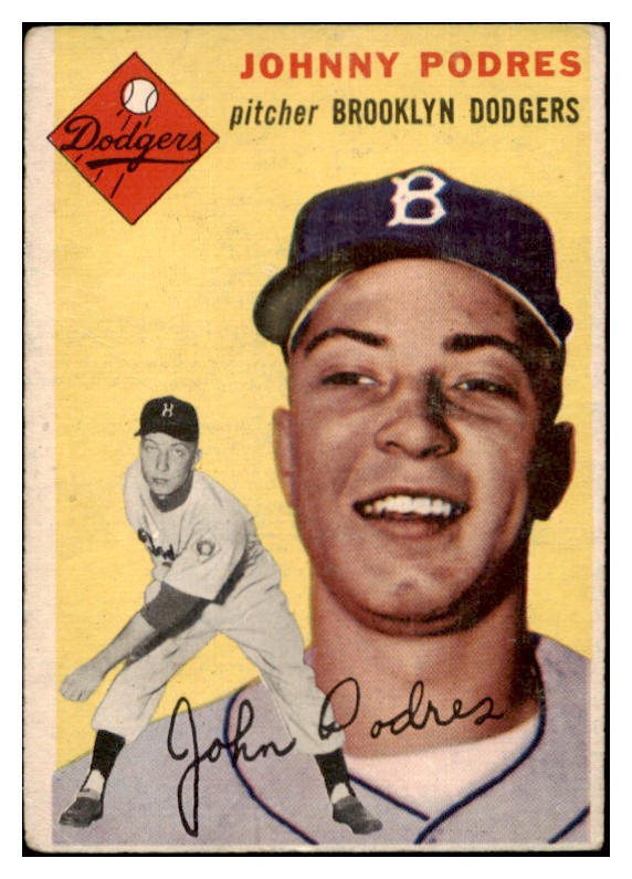 1954 Topps Baseball #166 Johnny Podres Dodgers VG 530675