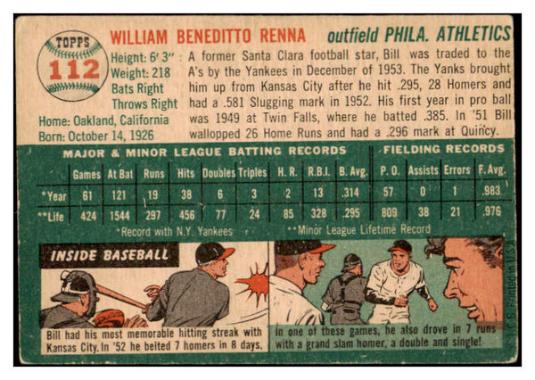 1954 Topps Baseball #112 Bill Renna A's VG-EX 530681
