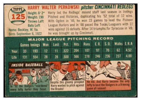 1954 Topps Baseball #125 Harry Perkowski Reds VG-EX 530692