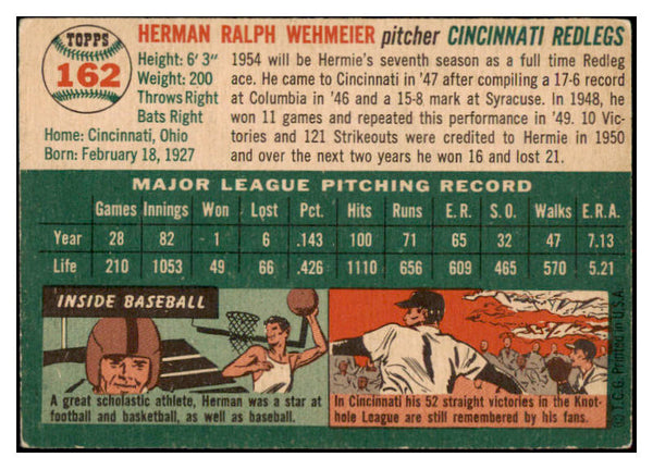 1954 Topps Baseball #162 Herman Wehmeier Reds VG-EX 530705