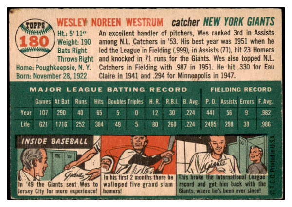 1954 Topps Baseball #180 Wes Westrum Giants VG-EX 530719