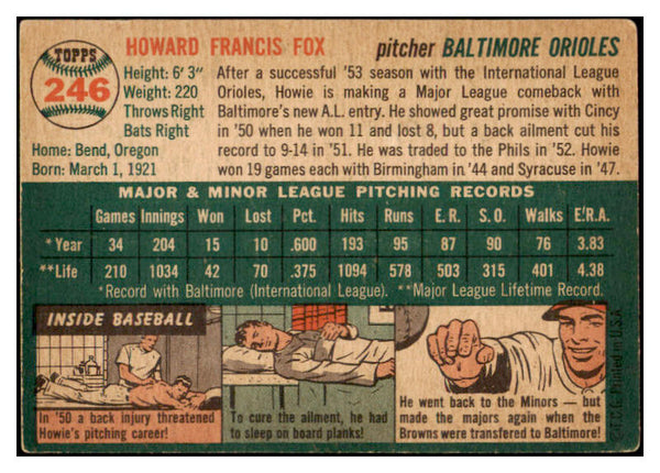 1954 Topps Baseball #246 Howie Fox Orioles VG-EX 530738