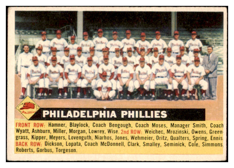 1956 Topps Baseball #072 Philadelphia Phillies Team EX+/EX-MT Gray 530752