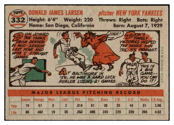 1956 Topps Baseball #332 Don Larsen Yankees EX+/EX-MT 530754