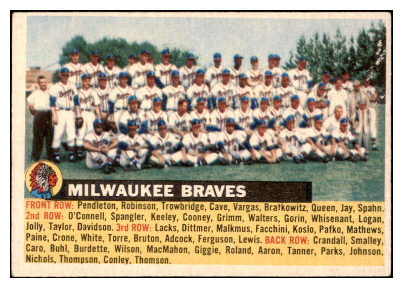 1956 Topps Baseball #095 Milwaukee Braves Team EX White 530759