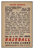 1951 Bowman Baseball #056 Ralph Branca Dodgers EX 530814