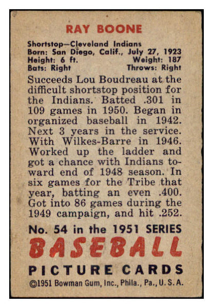 1951 Bowman Baseball #054 Ray Boone Indians EX 530835