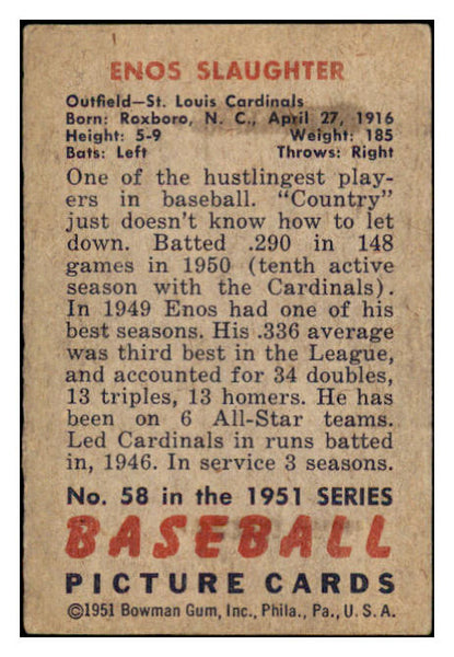 1951 Bowman Baseball #058 Enos Slaughter Cardinals EX 530862