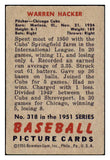1951 Bowman Baseball #318 Warren Hacker Cubs EX 530888