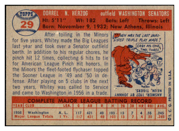 1957 Topps Baseball #029 Whitey Herzog Senators EX-MT 530958