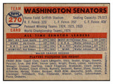 1957 Topps Baseball #270 Washington Senators Team EX-MT 530967