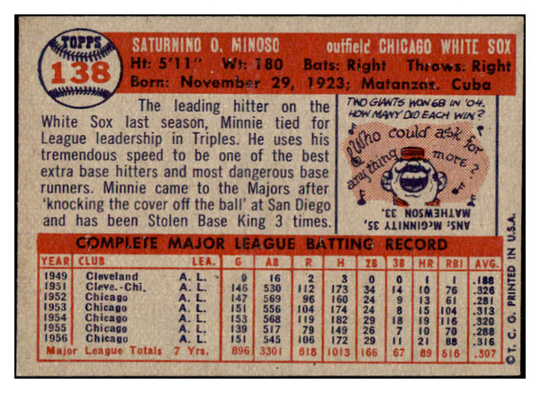 1957 Topps Baseball #138 Minnie Minoso White Sox EX-MT 530998