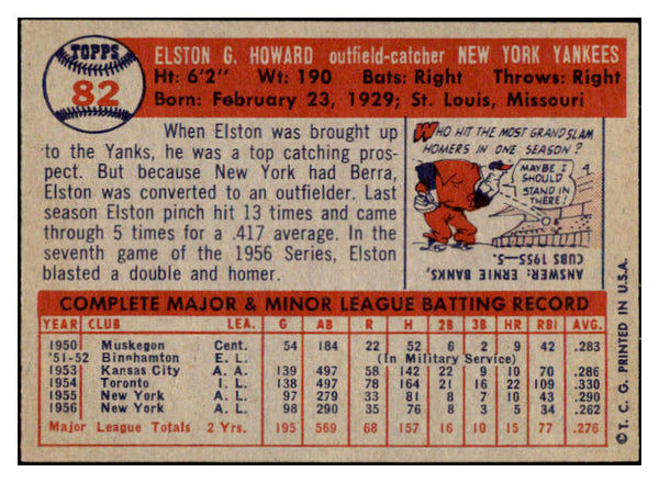 1957 Topps Baseball #082 Elston Howard Yankees EX-MT 531032