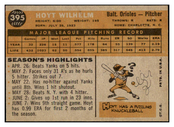 1960 Topps Baseball #395 Hoyt Wilhelm Orioles EX-MT 531146