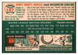 1954 Topps Baseball #187 Heinie Manush Senators EX-MT 531337