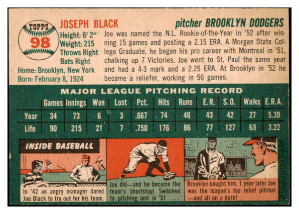 1954 Topps Baseball #098 Joe Black Dodgers EX-MT 531340