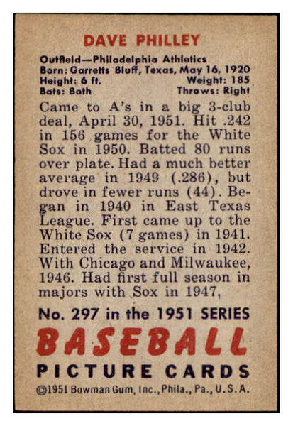 1951 Bowman Baseball #297 Dave Philley A's EX-MT 531362