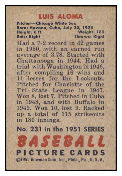 1951 Bowman Baseball #231 Luis Aloma White Sox EX-MT 531395