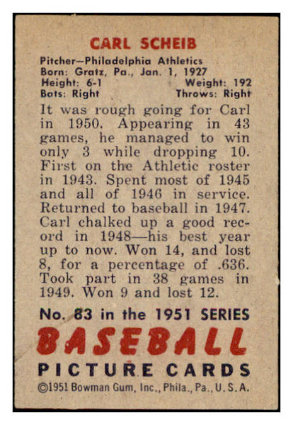 1951 Bowman Baseball #083 Carl Scheib A's EX-MT 531408