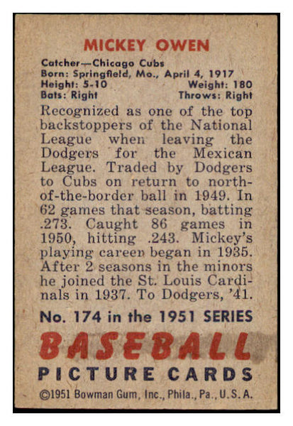 1951 Bowman Baseball #174 Mickey Owen Cubs EX-MT 531436