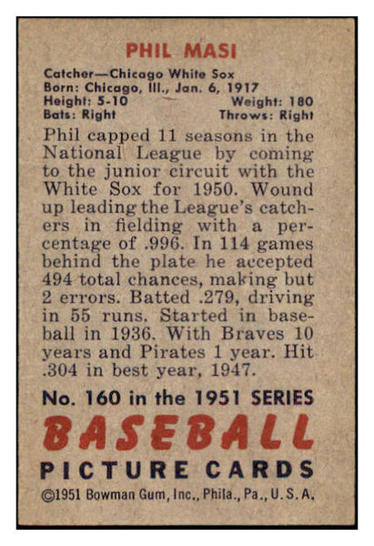 1951 Bowman Baseball #160 Phil Masi White Sox EX-MT 531441