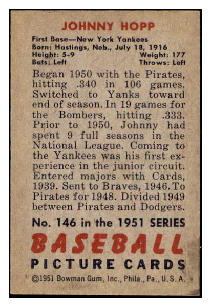 1951 Bowman Baseball #146 Johnny Hopp Yankees EX-MT 531448