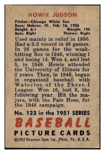 1951 Bowman Baseball #123 Howie Judson White Sox EX-MT 531455