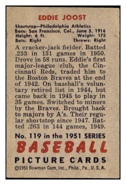 1951 Bowman Baseball #119 Eddie Joost A's EX-MT 531457