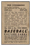 1952 Bowman Baseball #234 Fred Fitzsimmons Giants EX-MT 531504