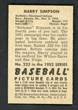 1952 Bowman Baseball #223 Harry Simpson Indians EX-MT 531508