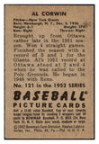 1952 Bowman Baseball #121 Al Corwin Giants EX-MT 531510
