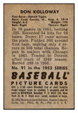 1952 Bowman Baseball #091 Don Kolloway Tigers EX-MT 531517